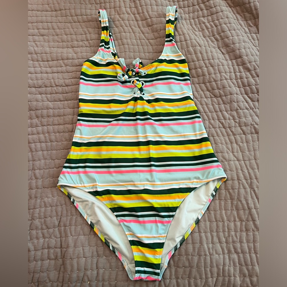 Aerie striped scoop back one piece swimsuit- large